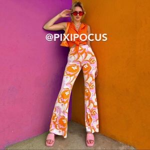 ☮️ ZARA FLARED PRINTED PANTS STRETCHY 70s